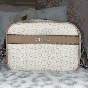 Guess White and Beige Medium Crossbody Bag